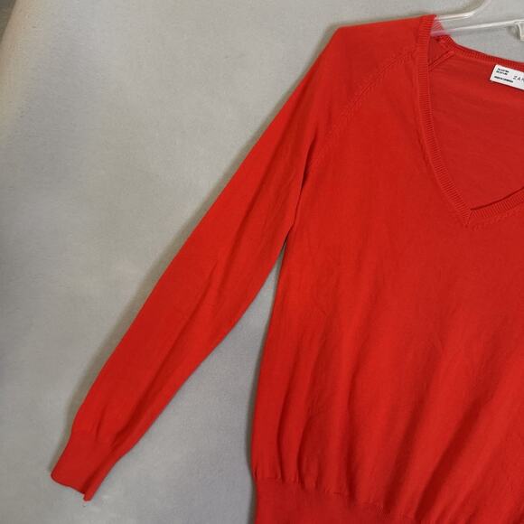 Zara Sweater Women Sz XL Red V-Neck Lightweight Casual Festive Christmas Holiday - Picture 6 of 13